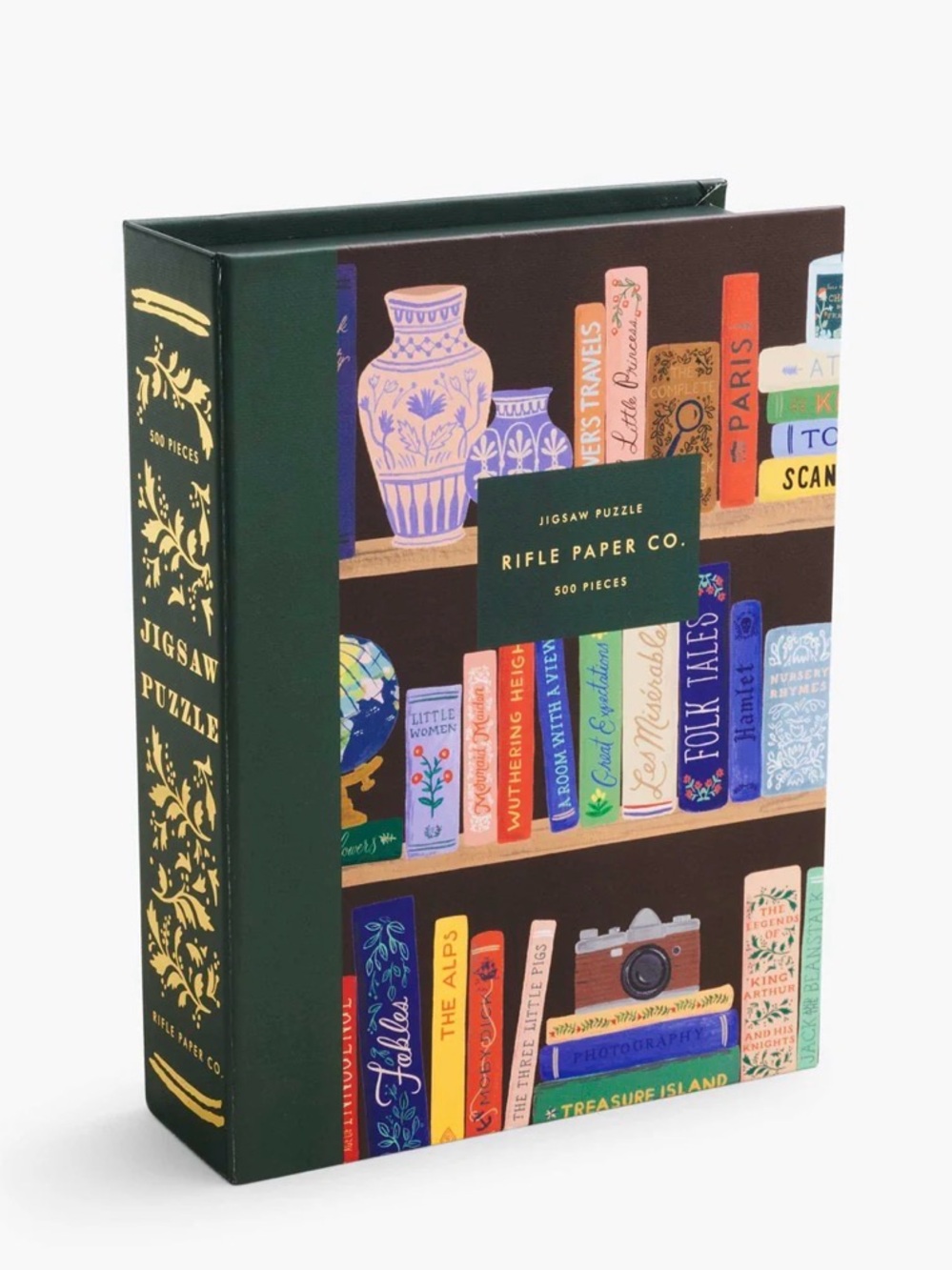 Rifle Paper Co. Illustrated Bookshelf Puzzle in Navy, Green, Orange & Pink